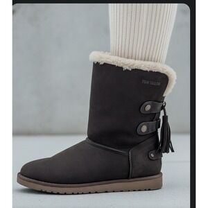 TOM TAILOR Women's Brown Faux Suede Shearling Lined Boots Tassel Detail Size 36